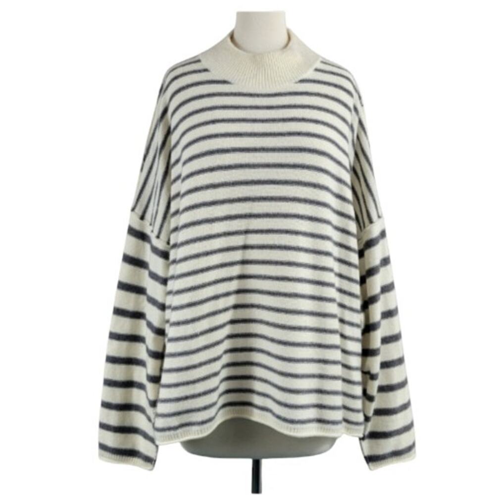 NWOT Madewell Stripe-Play Mockneck Pullover Sweater Size XXL Wool Blend